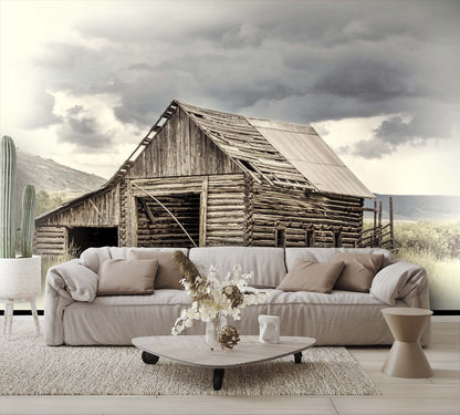 Old Barn Rocky Mountains Wallpaper Mural