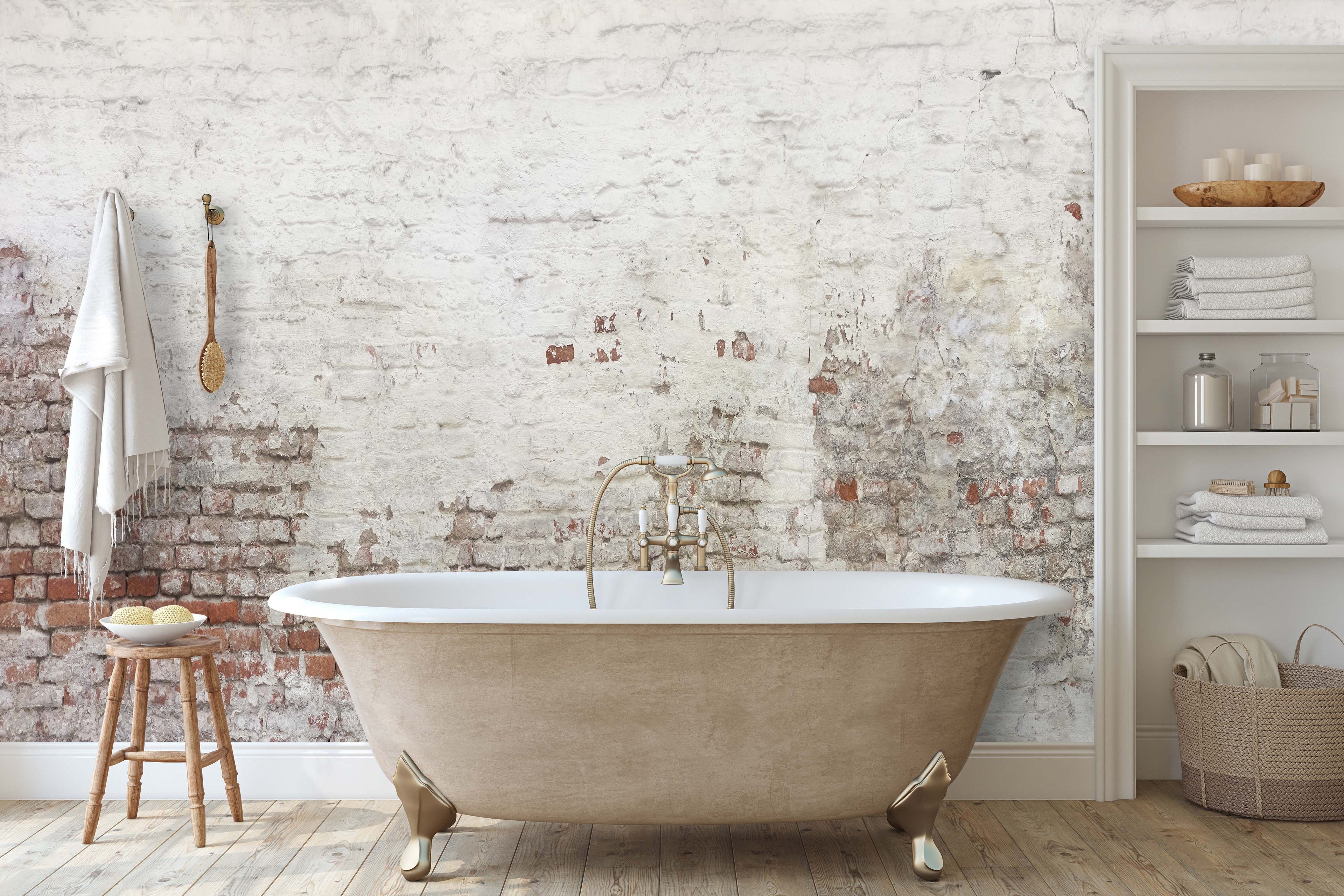 Old Dilapidated Farmhouse Brick Facade Wallpaper Mural