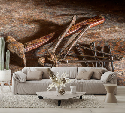 Old Rustic Tools Mural Wallpaper