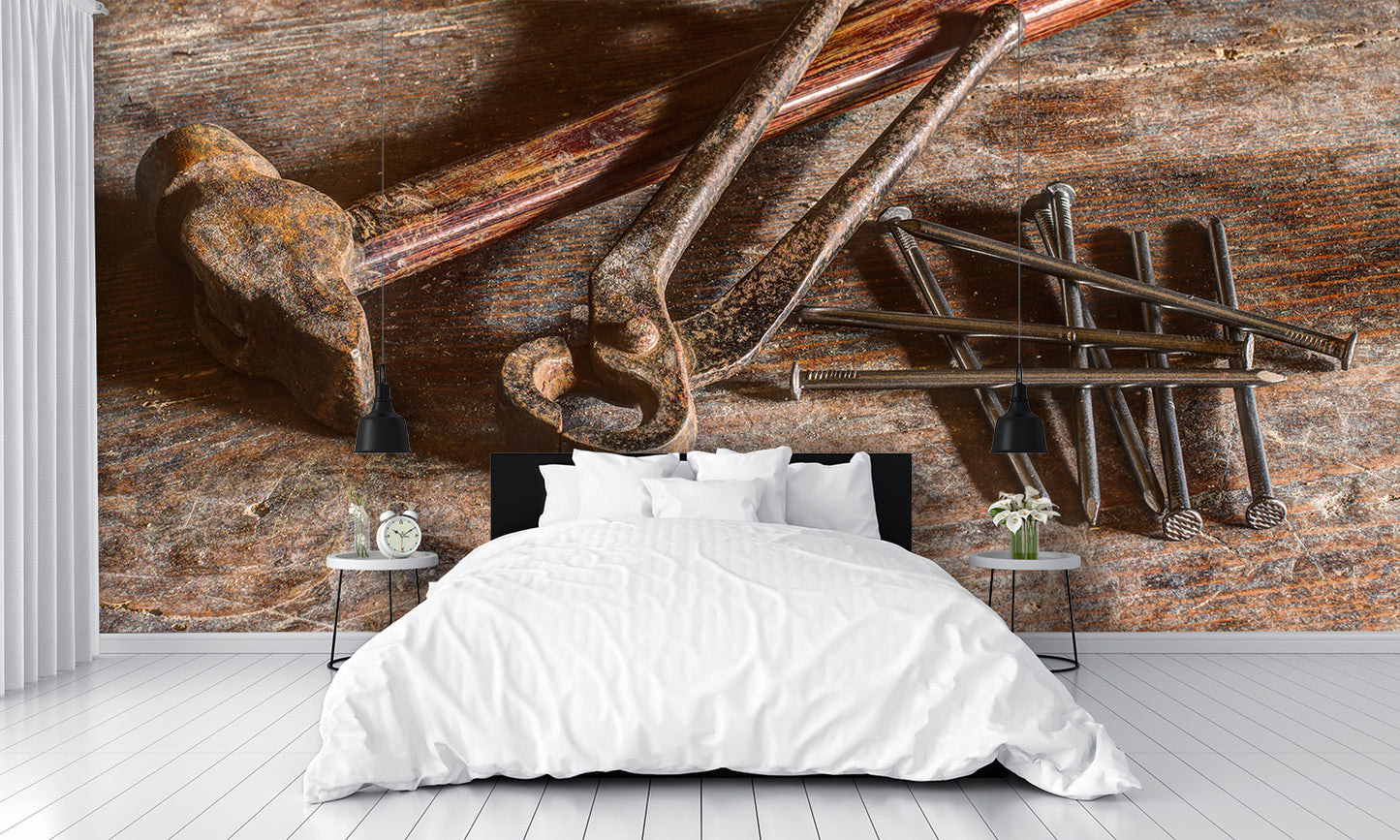 Old Rustic Tools Mural Wallpaper
