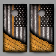 Distressed American Flag with Orange Line Corn Hole Wrap
