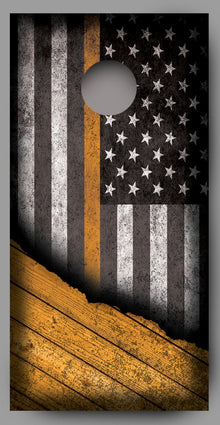 Distressed American Flag with Orange Line Corn Hole Wrap