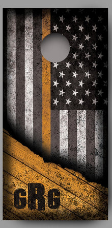 Custom Initialed Distressed American Flag with Orange Line Corn Hole Wrap