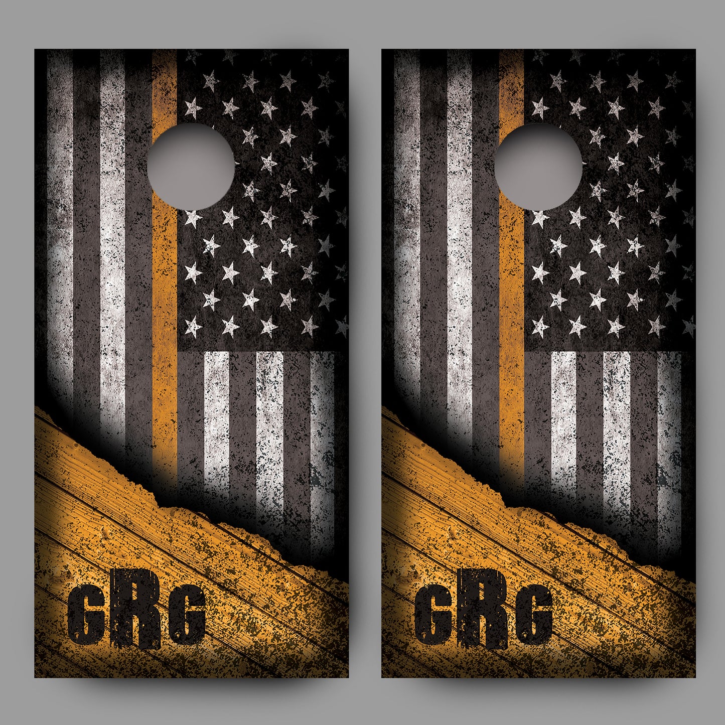 Custom Initialed Distressed American Flag with Orange Line Corn Hole Wrap