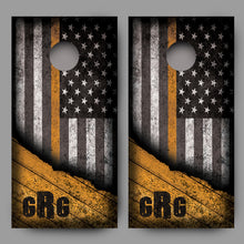 Custom Initialed Distressed American Flag with Orange Line Corn Hole Wrap