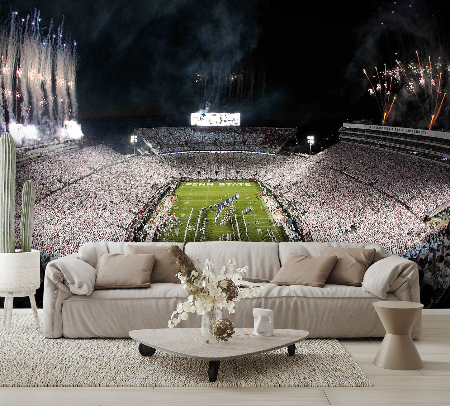 Penn State Wall Art Beaver Football Stadium White Out Mural living room couch