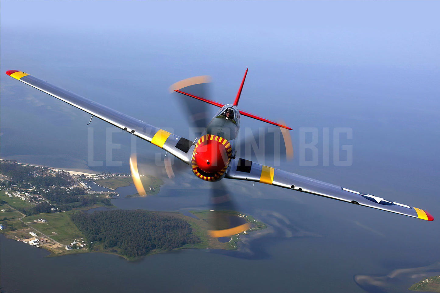 P-51 Mustang Airplane Flying over Water Custom Designed Wallpaper Mural