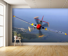 P-51 Mustang Airplane Flying over Water Custom Designed Wallpaper Mural