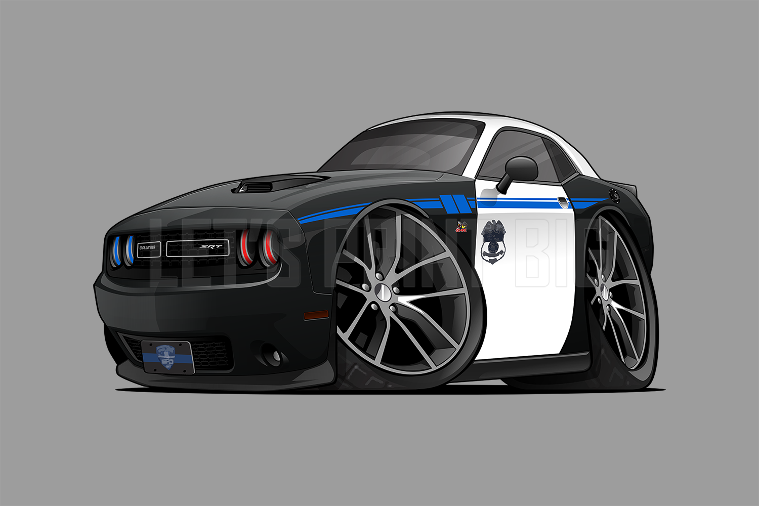 Car Art Challenger Dare Police Car Cartoon Caricature Wall Decal