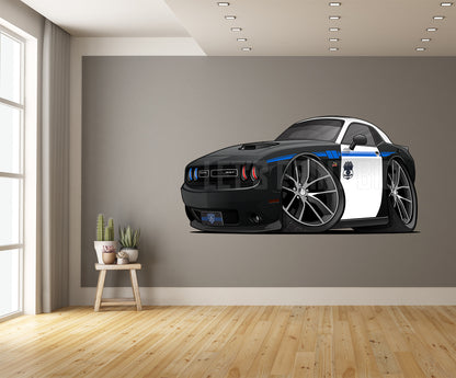 Car Art Challenger Dare Police Car Cartoon Caricature Wall Decal
