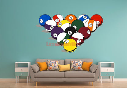 POOL BALLS WALL DECAL REMOVABLE REPOSITIONABLE FATHEAD STYLE - Let's Print Big