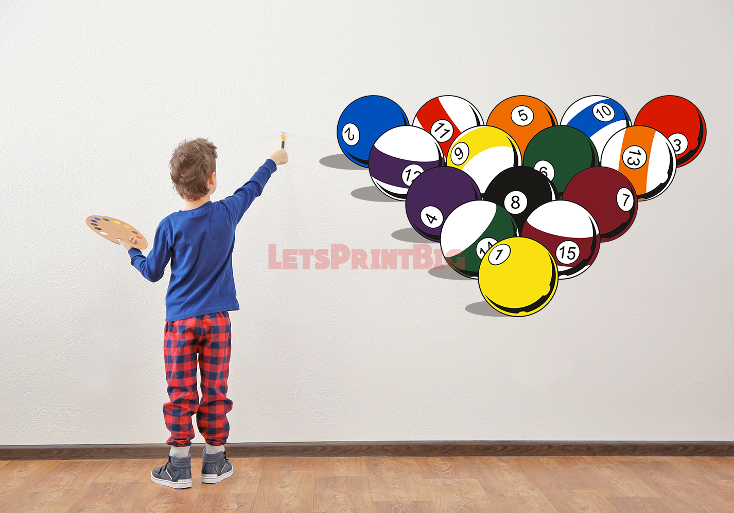 POOL BALLS WALL DECAL REMOVABLE REPOSITIONABLE FATHEAD STYLE - Let's Print Big