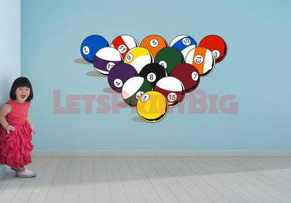 POOL BALLS WALL DECAL REMOVABLE REPOSITIONABLE FATHEAD STYLE - Let's Print Big
