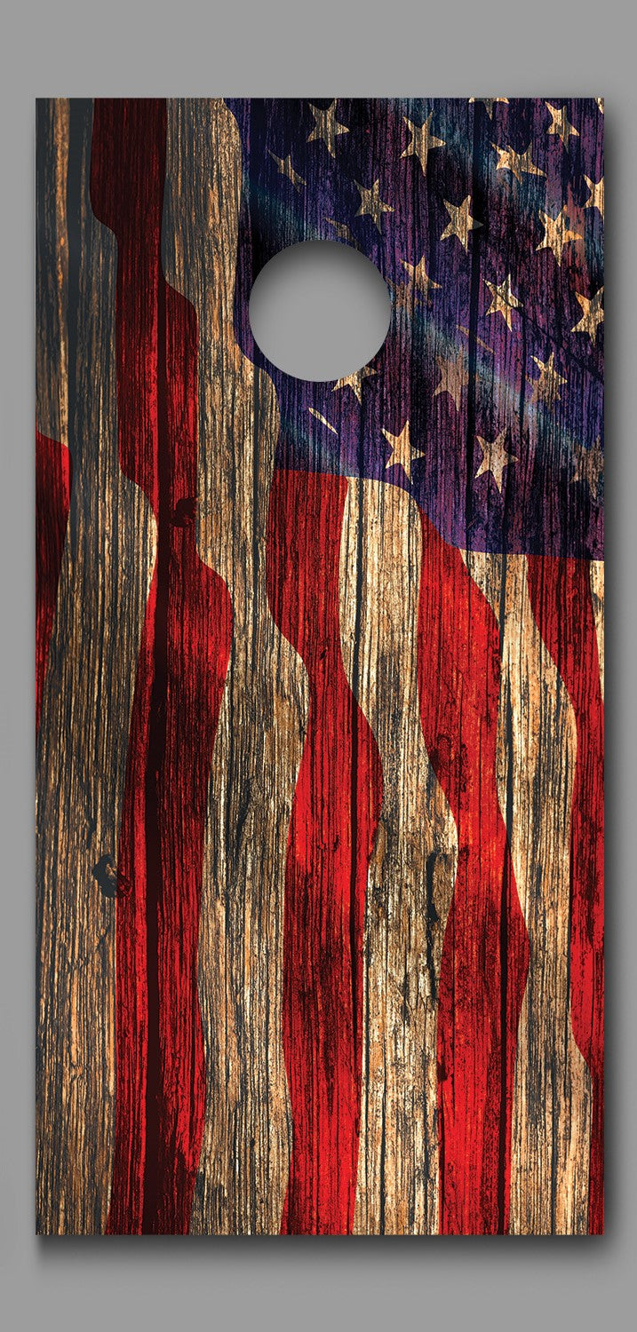 Rustic Wood American Flag Cornhole Wraps Decals