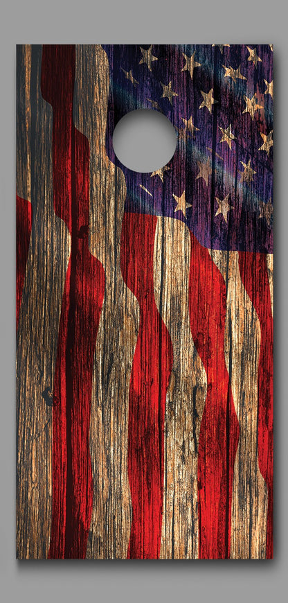 Rustic Wood American Flag Cornhole Wraps Decals