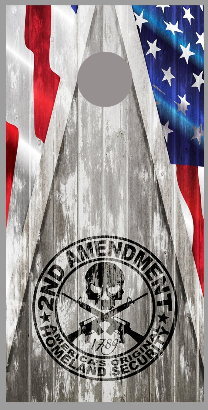 Flag 2nd Amendment Wood Design Cornhole Graphics Decal Wraps single