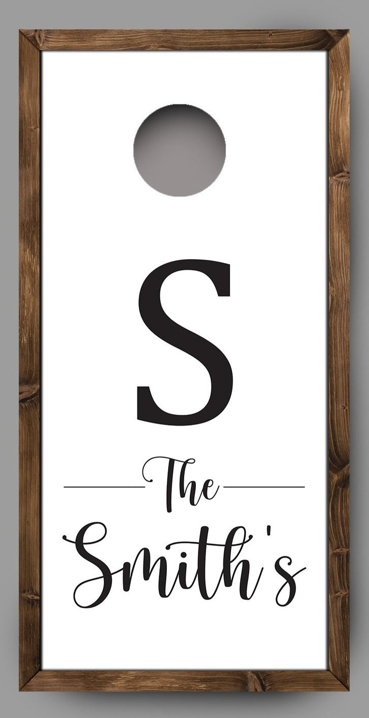 Custom Family Name with Wood Border Cornhole Board Decal Wraps