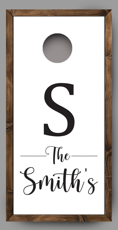 Custom Family Name with Wood Border Cornhole Board Decal Wraps