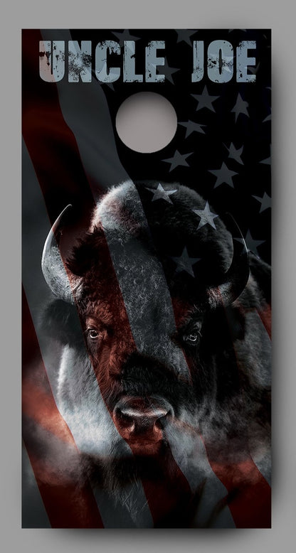 Buffalo with American Flag Customized With Your Name Cornhole Wrap