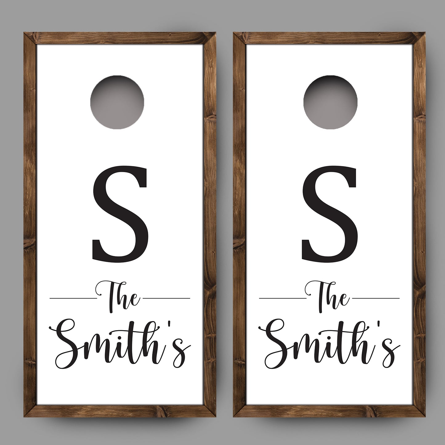 Custom Family Name with Wood Border Cornhole Board Decal Wraps