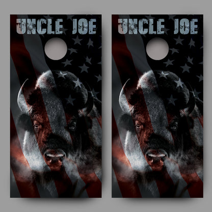 Buffalo with American Flag Customized With Your Name Cornhole Wrap