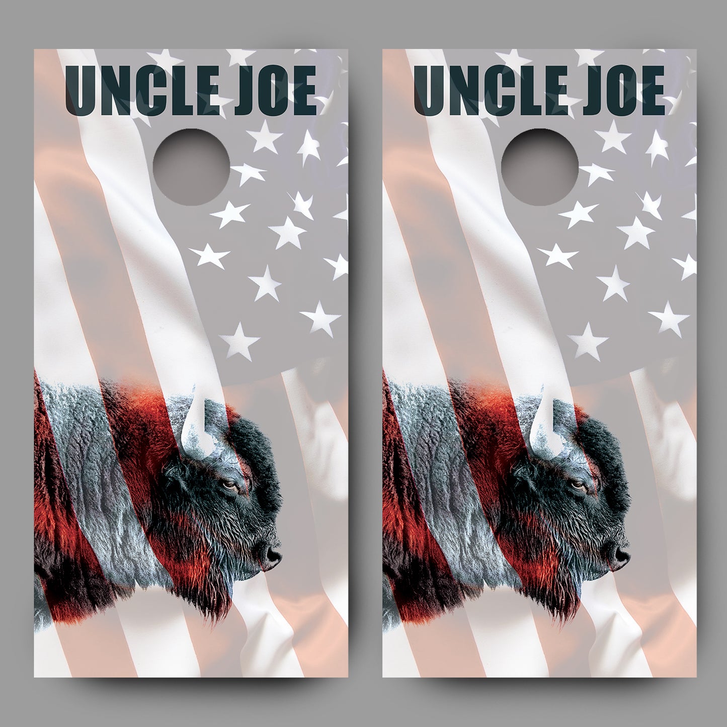 Sideview Buffalo with American Flag Customized With Your Name Cornhole Wrap