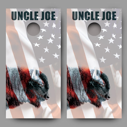 Sideview Buffalo with American Flag Customized With Your Name Cornhole Wrap