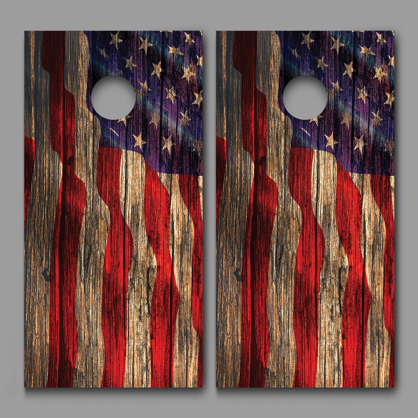 Rustic Wood American Flag Cornhole Wraps Decals