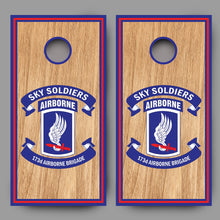 Sky Soldiers Airborne on Wood Grain Cornhole Board Decal Wraps