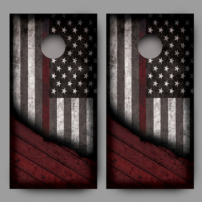 Distressed American Flag with Red Line Corn Hole Wrap