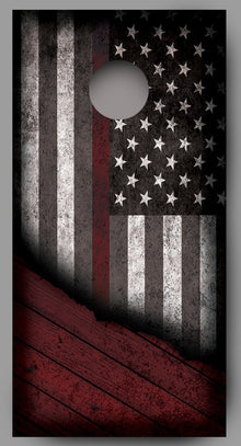 Distressed American Flag with Red Line Corn Hole Wrap