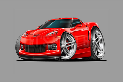 Car Art Red Corvette Z06 Hot Rod Cartoon Wall Decal