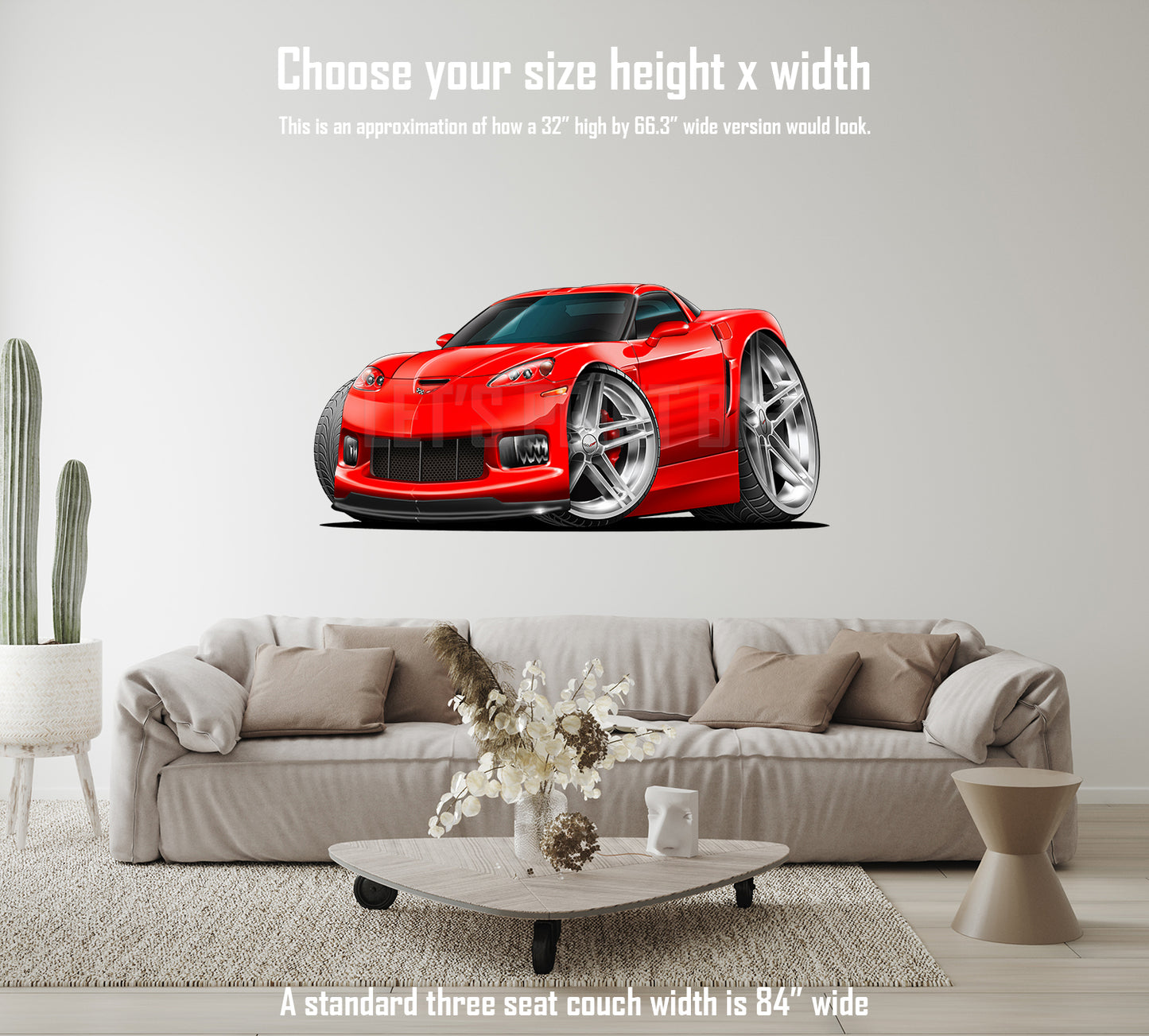 Car Art Red Corvette Z06 Hot Rod Cartoon Wall Decal