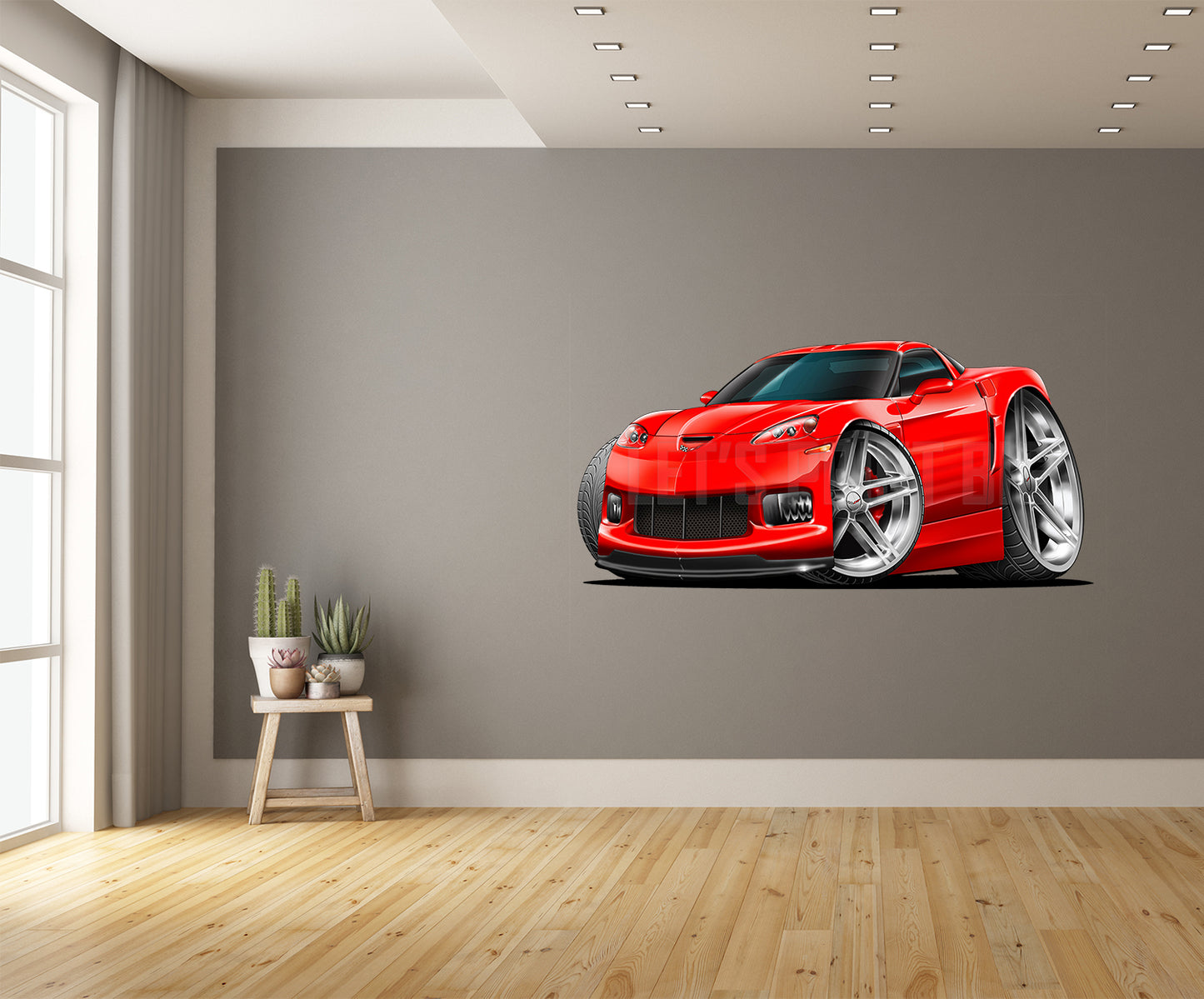 Car Art Red Corvette Z06 Hot Rod Cartoon Wall Decal