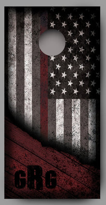 Custom Initialed Distressed American Flag with Red Line Corn Hole Wrap
