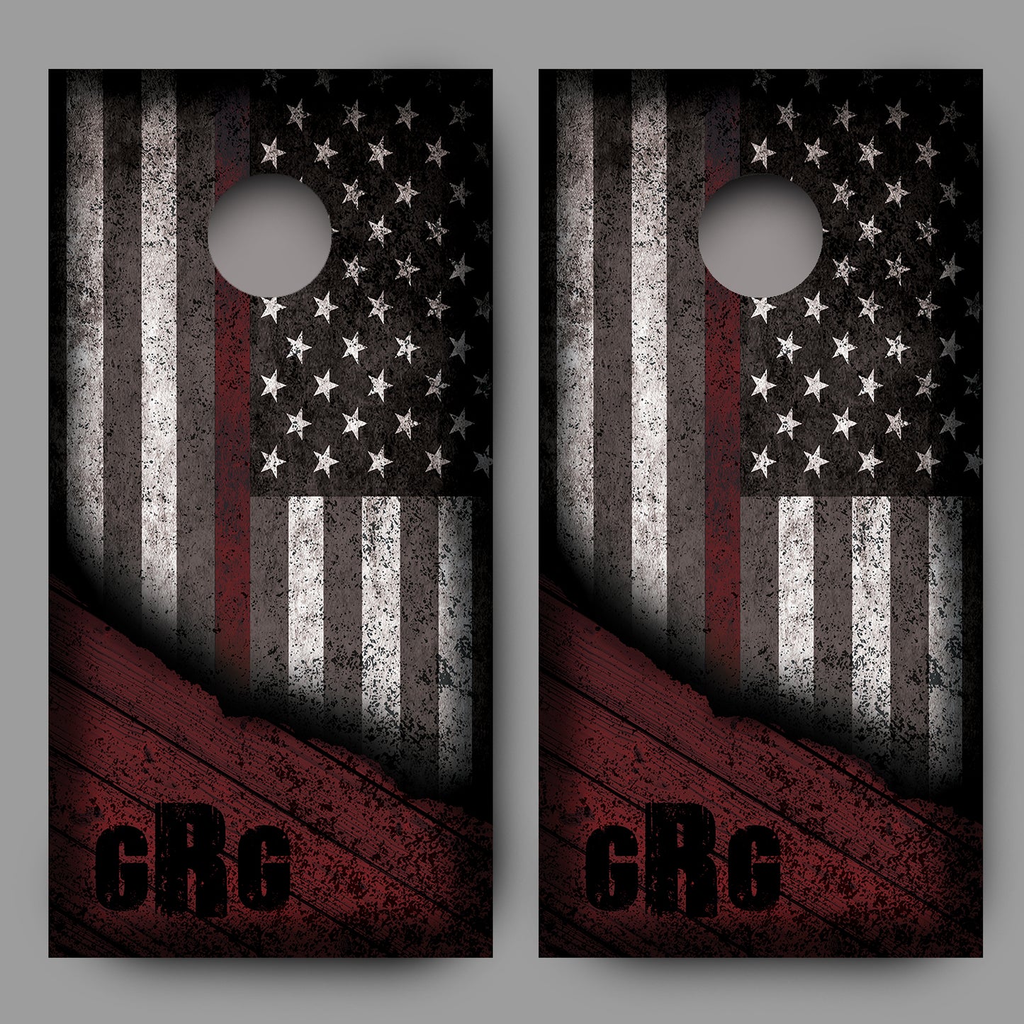 Custom Initialed Distressed American Flag with Red Line Corn Hole Wrap