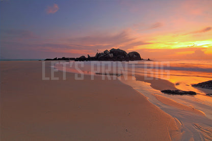 Beach Sunset Rocks Custom Designed Wallpaper