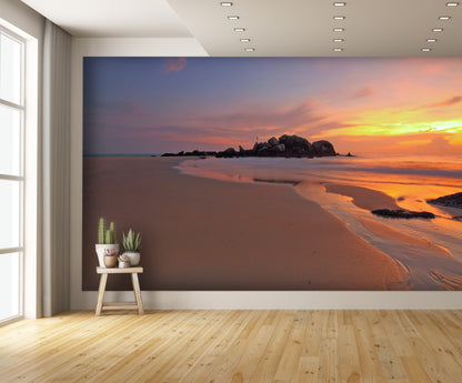 Beach Sunset Rocks Custom Designed Wallpaper