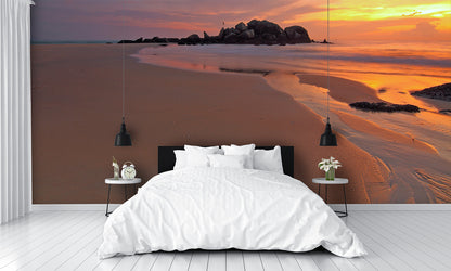 Beach Sunset Rocks Custom Designed Wallpaper