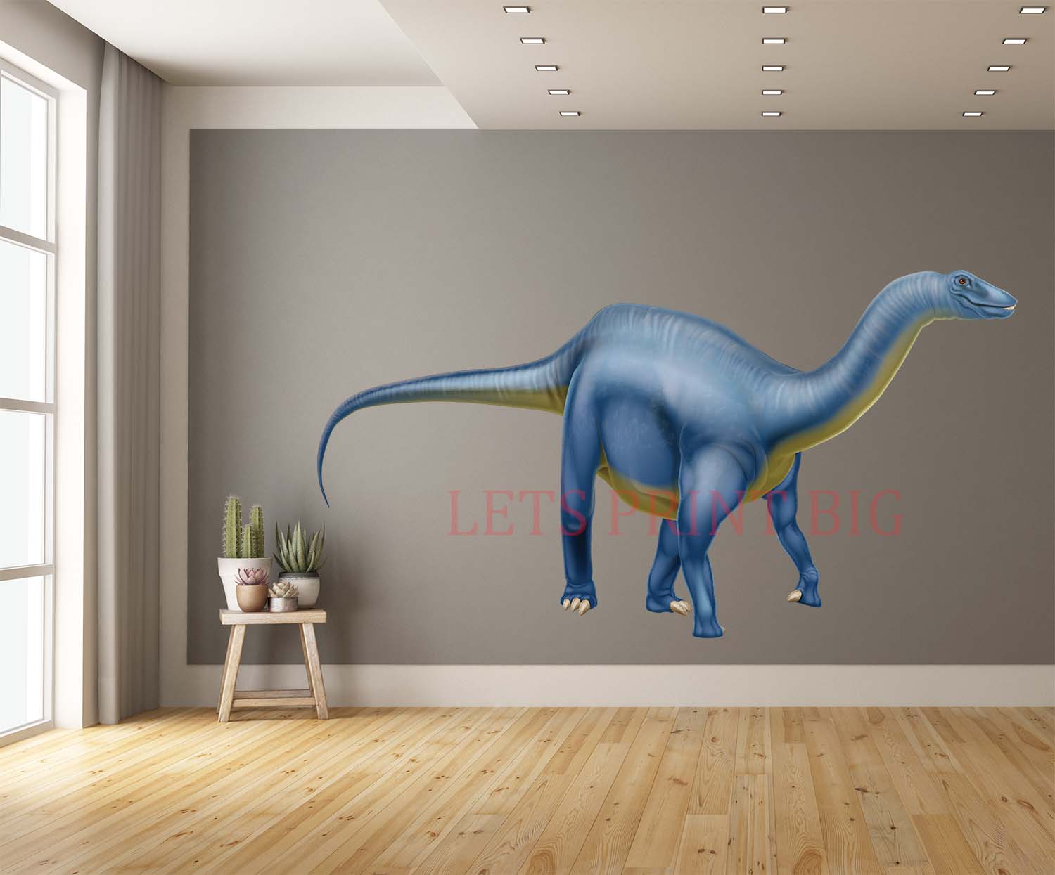 Blue Cartoon Sauropod Wall Art Decal