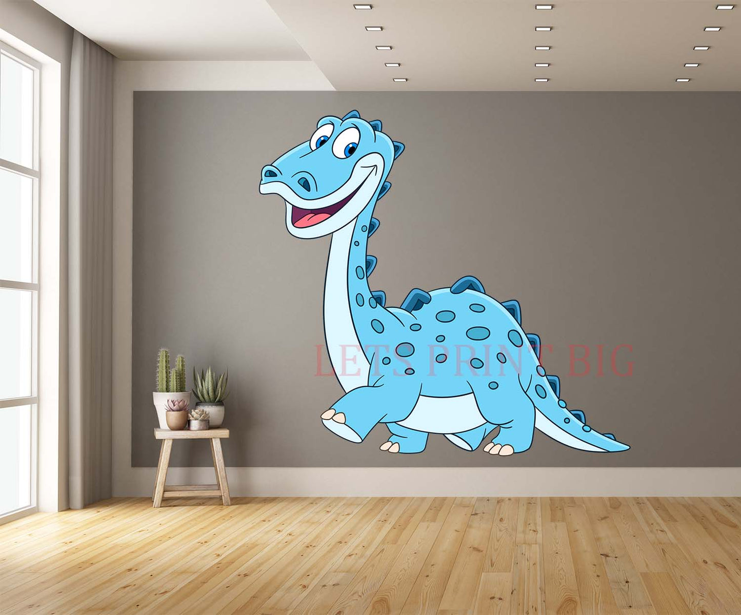 Sauropod Cartoon Dark and Light Blue Wall Art Decal