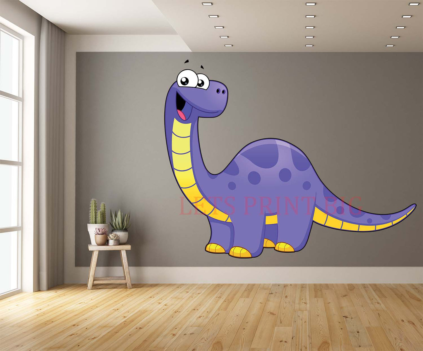 Sauropod Cartoon Purple and Yellow Wall Art Decal