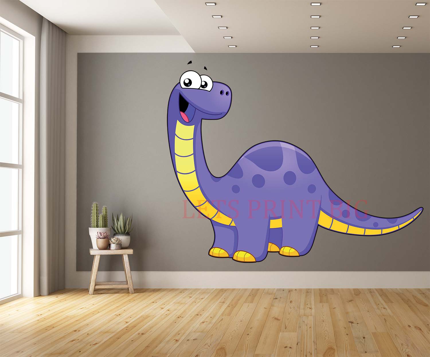 Sauropod Cartoon Purple and Yellow Wall Art Decal