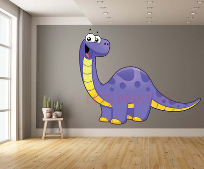 Sauropod Cartoon Purple and Yellow Wall Art Decal