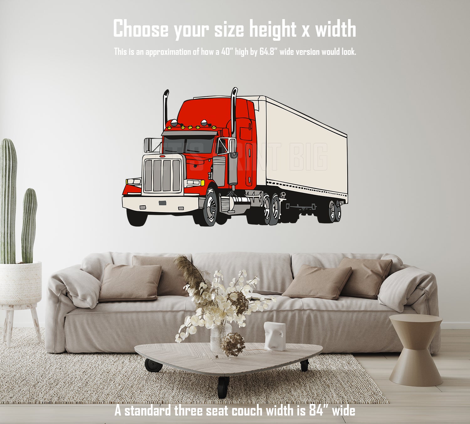 Car on Wall Art Semi Truck Big Rig Decal Tractor Trailer