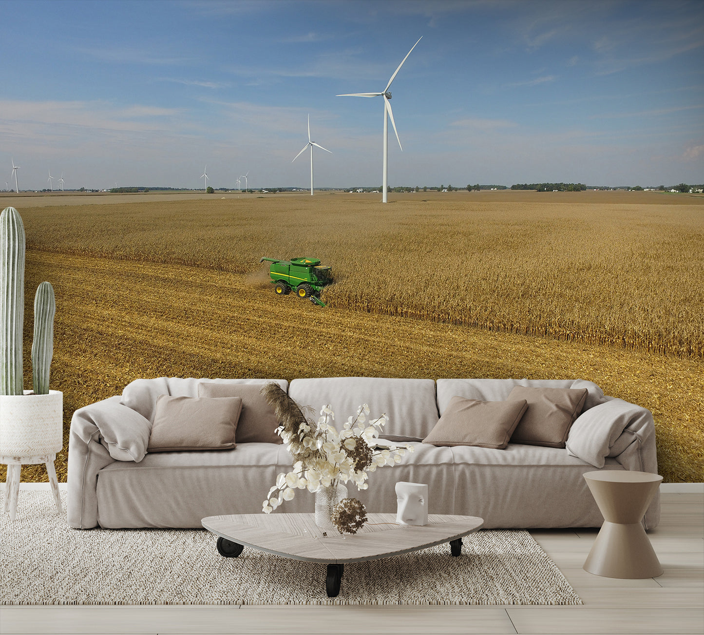 Shelling Corn Combining Harvest Windmill Custom Designed Wallpaper