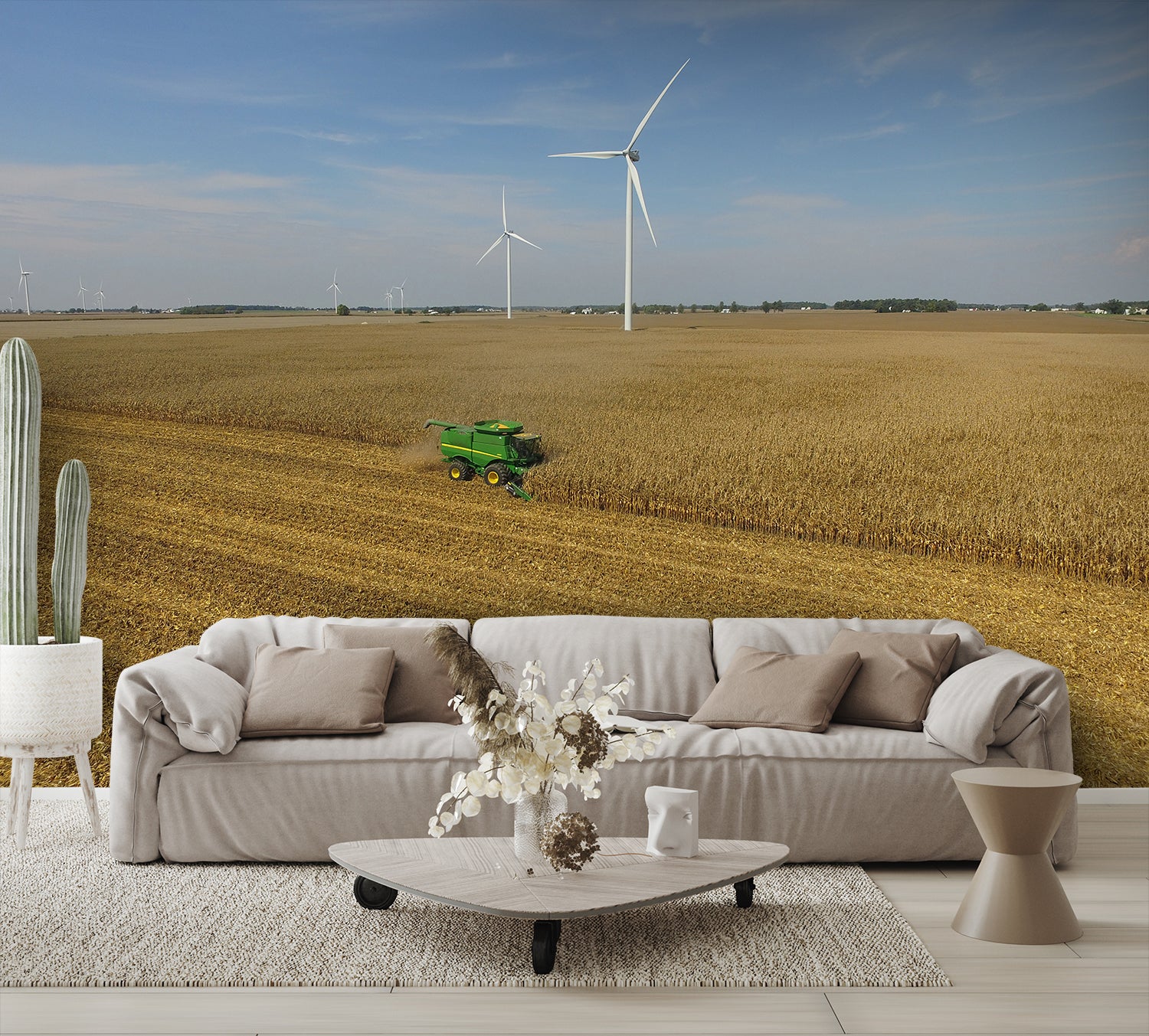 Shelling Corn Combining Harvest Windmill Custom Designed Wallpaper