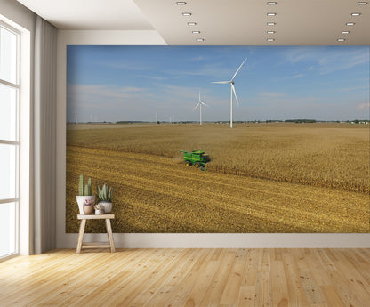 Shelling Corn Combining Harvest Windmill Custom Designed Wallpaper