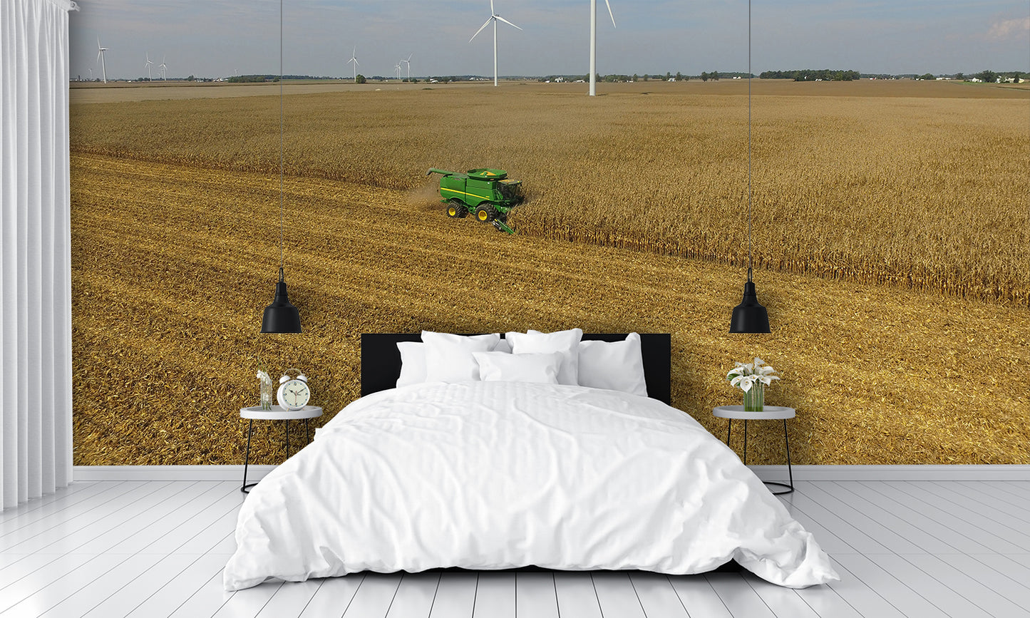 Shelling Corn Combining Harvest Windmill Custom Designed Wallpaper
