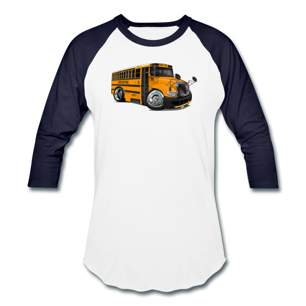 2017 International School Bus Car Art Baseball T-Shirt - white/navy